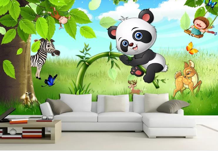3D Hand Drawn Forest Animal Panda Wall Mural Wallpaper LQH 331- Jess Art Decoration