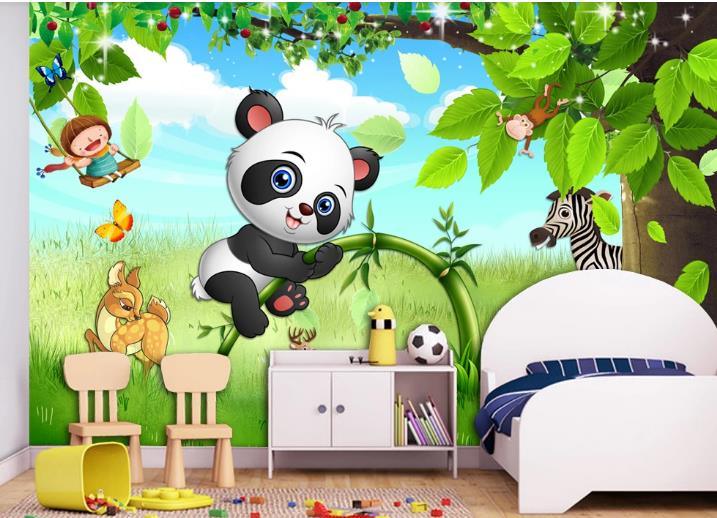 3D Hand Drawn Forest Animal Panda Wall Mural Wallpaper LQH 331- Jess Art Decoration
