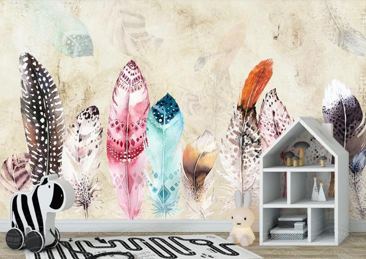 3D Hand Drawn Color Feather Wall Mural Wallpaper LQH 436- Jess Art Decoration