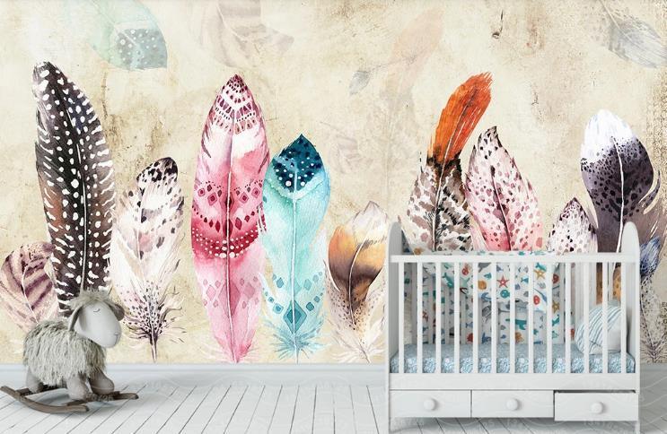 3D Hand Drawn Color Feather Wall Mural Wallpaper LQH 436- Jess Art Decoration