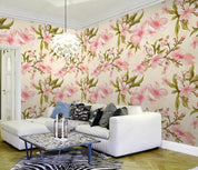 3D Hand Drawn Pink Floral Leaves Wall Mural Wallpaper LQH 205- Jess Art Decoration