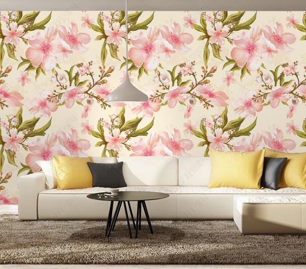 3D Hand Drawn Pink Floral Leaves Wall Mural Wallpaper LQH 205- Jess Art Decoration