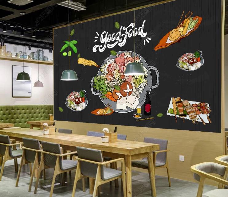 3D Hand-painted Simplicity  Hot Pot Blackboard Mural Wallpaper SWW1280- Jess Art Decoration