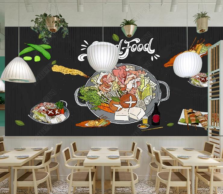 3D Hand-painted Simplicity  Hot Pot Blackboard Mural Wallpaper SWW1280- Jess Art Decoration