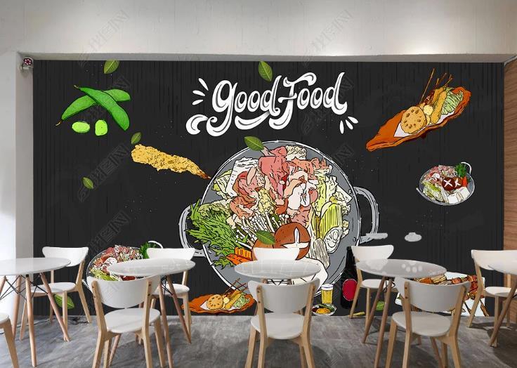 3D Hand-painted Simplicity  Hot Pot Blackboard Mural Wallpaper SWW1280- Jess Art Decoration