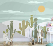 3D Hand-painted Cartoon Fresh Cactus Wall Mural Wallpaper SWW1307- Jess Art Decoration