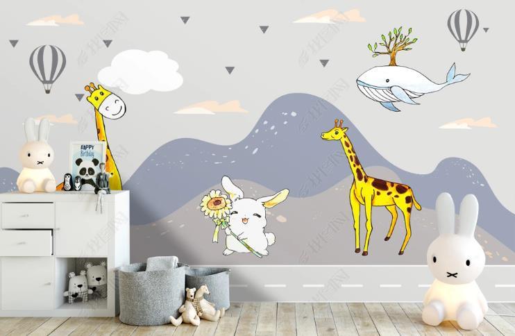 3D Northern Europe Hand-painted Cartoon  Animal Giraffe Wall Mural Wallpaper SWW1320- Jess Art Decoration