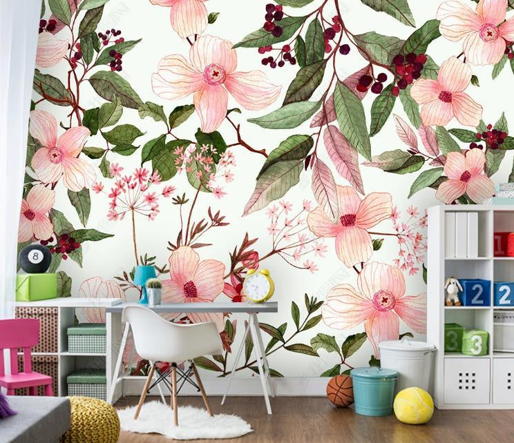 3D Northern Europe Hand-painted  Flowers Fresh White Wall Mural Wallpaper SWW1405- Jess Art Decoration