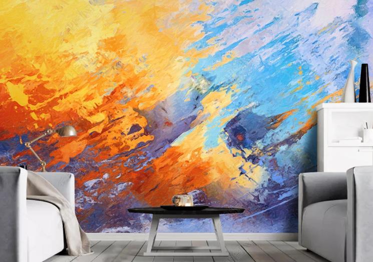 3D Modern Abstract Oil Painting Graffiti Art Orange Blue Wall Mural Wallpaper SWW1427- Jess Art Decoration