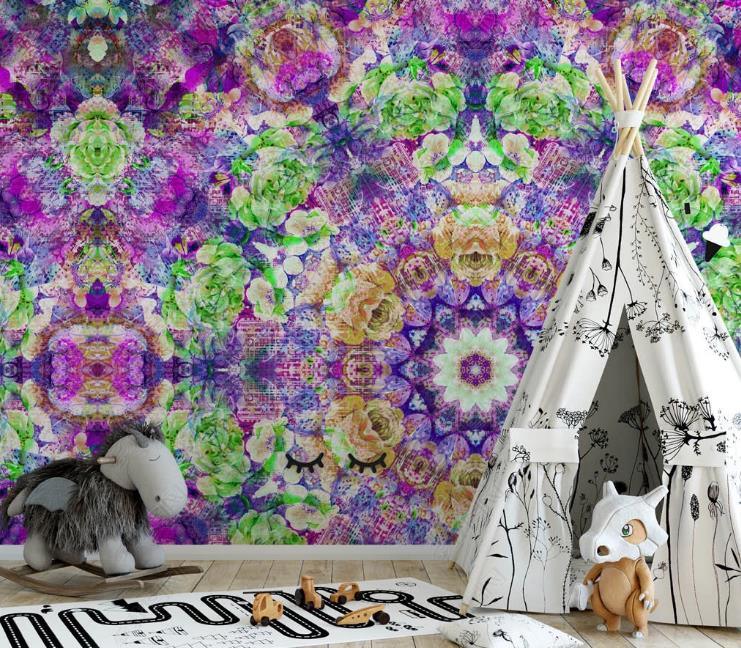 3D Vintage Simplicity Geometry Floral Pattern Purple Wall Mural Wallpaper SWW1521- Jess Art Decoration