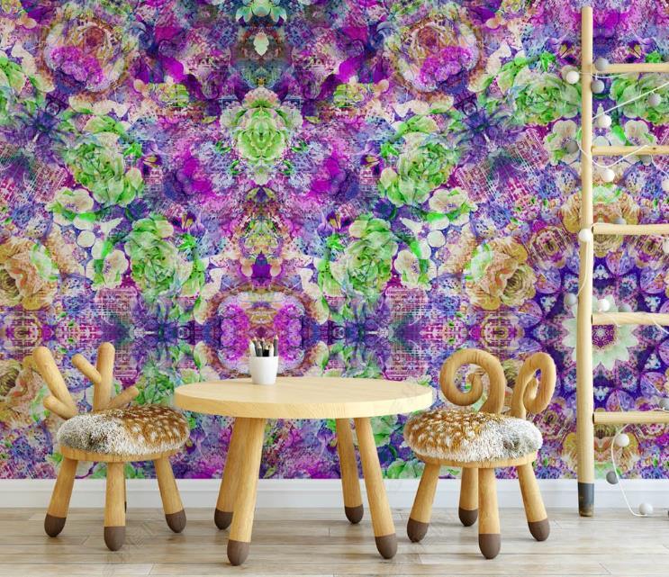 3D Vintage Simplicity Geometry Floral Pattern Purple Wall Mural Wallpaper SWW1521- Jess Art Decoration