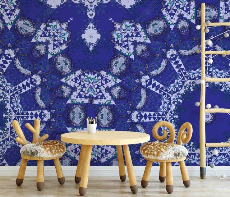 3D Vintage  Simplicity Geometry Floral Blue Pattern Wall Mural Wallpaper SWW1539- Jess Art Decoration