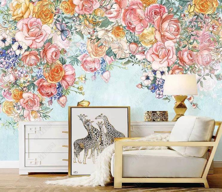 3D Northern Europe Hand-painted Pastoral Flower Retro Wall Mural Wallpaper SWW1553- Jess Art Decoration