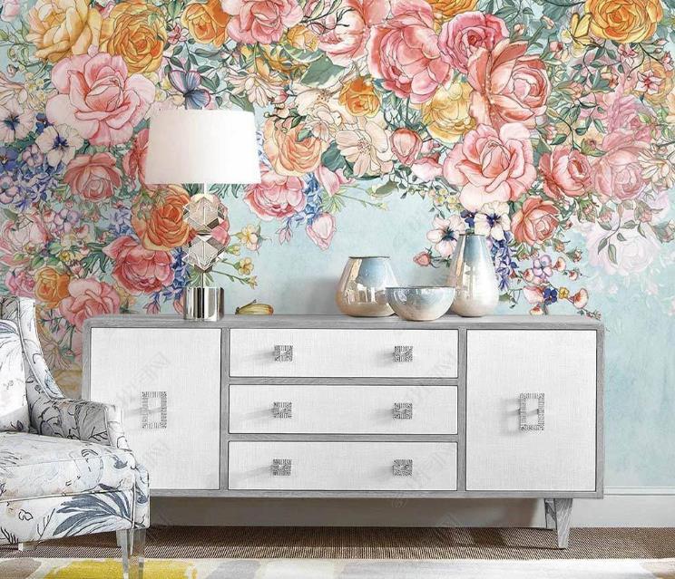 3D Northern Europe Hand-painted Pastoral Flower Retro Wall Mural Wallpaper SWW1553- Jess Art Decoration