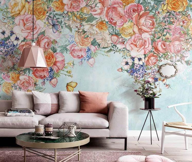 3D Northern Europe Hand-painted Pastoral Flower Retro Wall Mural Wallpaper SWW1553- Jess Art Decoration