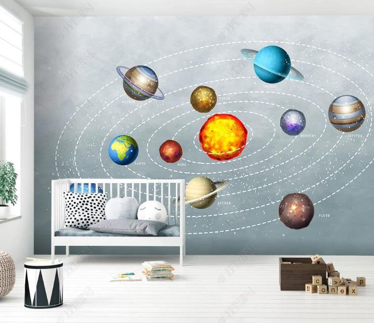 3D Northern Europe Hand-painted Cartoon Universe Planet Track Wall Mural Wallpaper SWW1590- Jess Art Decoration