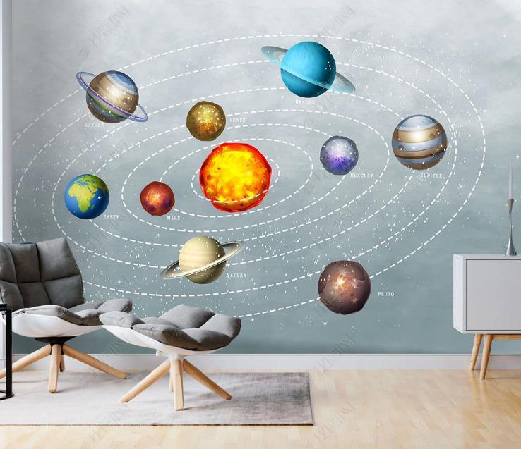 3D Northern Europe Hand-painted Cartoon Universe Planet Track Wall Mural Wallpaper SWW1590- Jess Art Decoration
