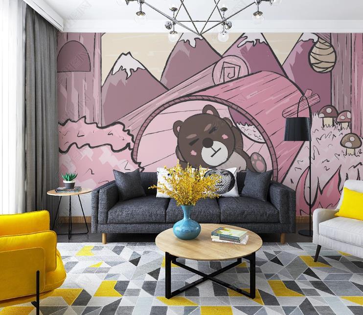 3D Northern Europe Hand-painted Bear Pink  Wall Mural Wallpaper SWW1613- Jess Art Decoration
