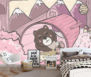 3D Northern Europe Hand-painted Bear Pink  Wall Mural Wallpaper SWW1613- Jess Art Decoration