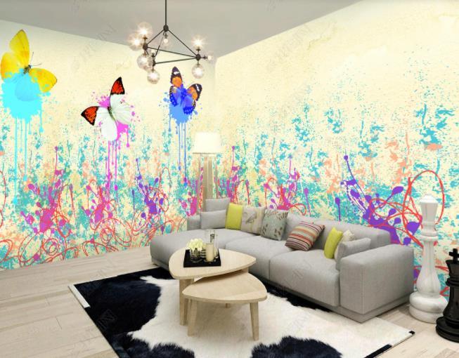3D Hand-painted Butterfly Floral Color Wall Mural Wallpaper SWW2207- Jess Art Decoration