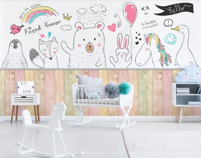 3D Northern Europe Hand-painted Cartoon Animal Wall Mural Wallpaper SWW2175- Jess Art Decoration