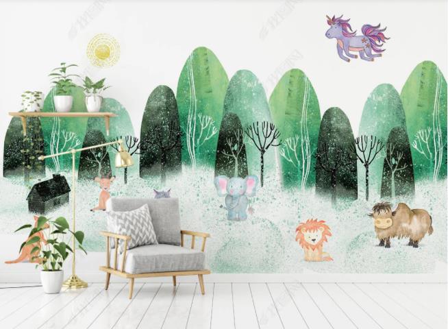 3D Northern Europe Hand-painted Forest Animal Wall Mural Wallpaper SWW2162- Jess Art Decoration