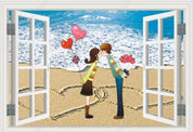 3D Hand-painted Cartoon Couple Beach Wall Mural Wallpaper SWW2217- Jess Art Decoration