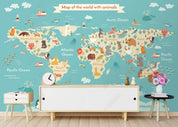 3D Northern Europe Hand-painted Cartoon Animal Map Wall Mural Wallpaper SWW2180- Jess Art Decoration