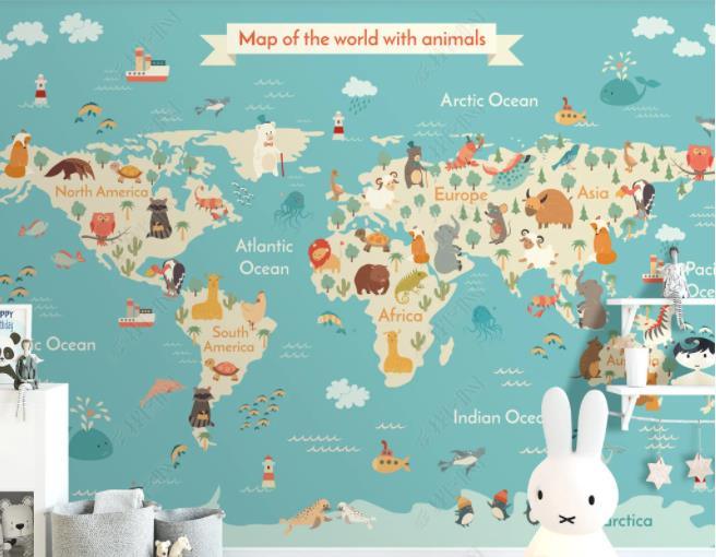 3D Northern Europe Hand-painted Cartoon Animal Map Wall Mural Wallpaper SWW2180- Jess Art Decoration