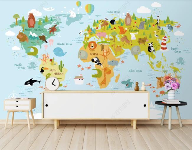 3D Northern Europe Cartoon Animal Map Wall Mural Wallpaper SWW1962- Jess Art Decoration