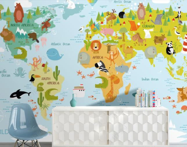 3D Northern Europe Cartoon Animal Map Wall Mural Wallpaper SWW1962- Jess Art Decoration