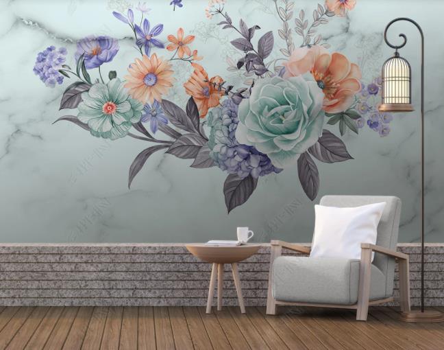 3D Northern Europe Hand-painted Floral  Marble Wall Mural Wallpaper SWW1929- Jess Art Decoration