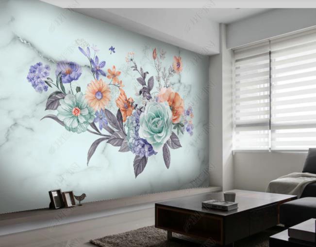 3D Northern Europe Hand-painted Floral  Marble Wall Mural Wallpaper SWW1929- Jess Art Decoration