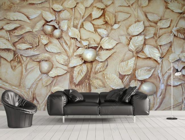 3D Stereo Effect Relief  Golden Apple Tree Wall Mural Wallpaper SWW1896- Jess Art Decoration