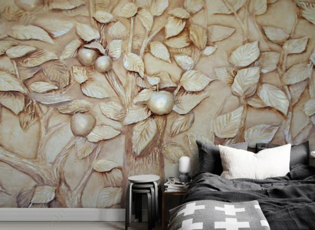 3D Stereo Effect Relief  Golden Apple Tree Wall Mural Wallpaper SWW1896- Jess Art Decoration