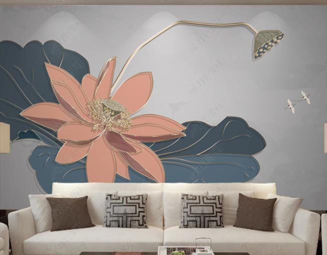 3D Watercolor Pink Lotus Dragonfly Wall Mural Wallpaper SWW2822- Jess Art Decoration