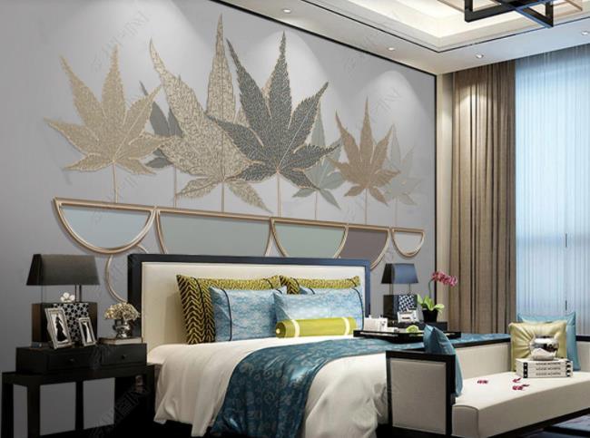 3D Maple Leaves Golden Relief Wall Mural Wallpaper SWW2828- Jess Art Decoration