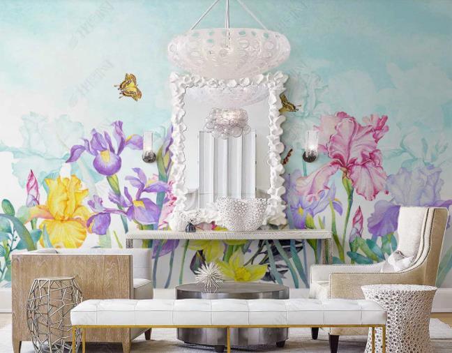 3D Hand-painted Pastoral Floral Butterfly Wall Mural Wallpaper SWW2787- Jess Art Decoration