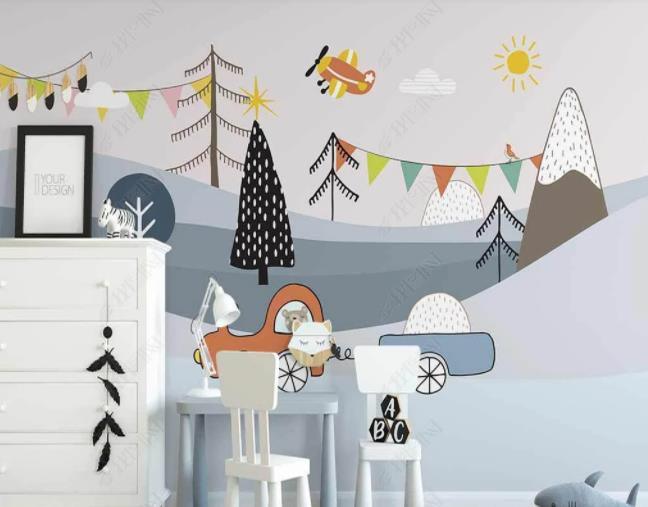 3D Northern Europe Hand-painted Forest Car Animal Wall Mural Wallpaper SWW2606- Jess Art Decoration