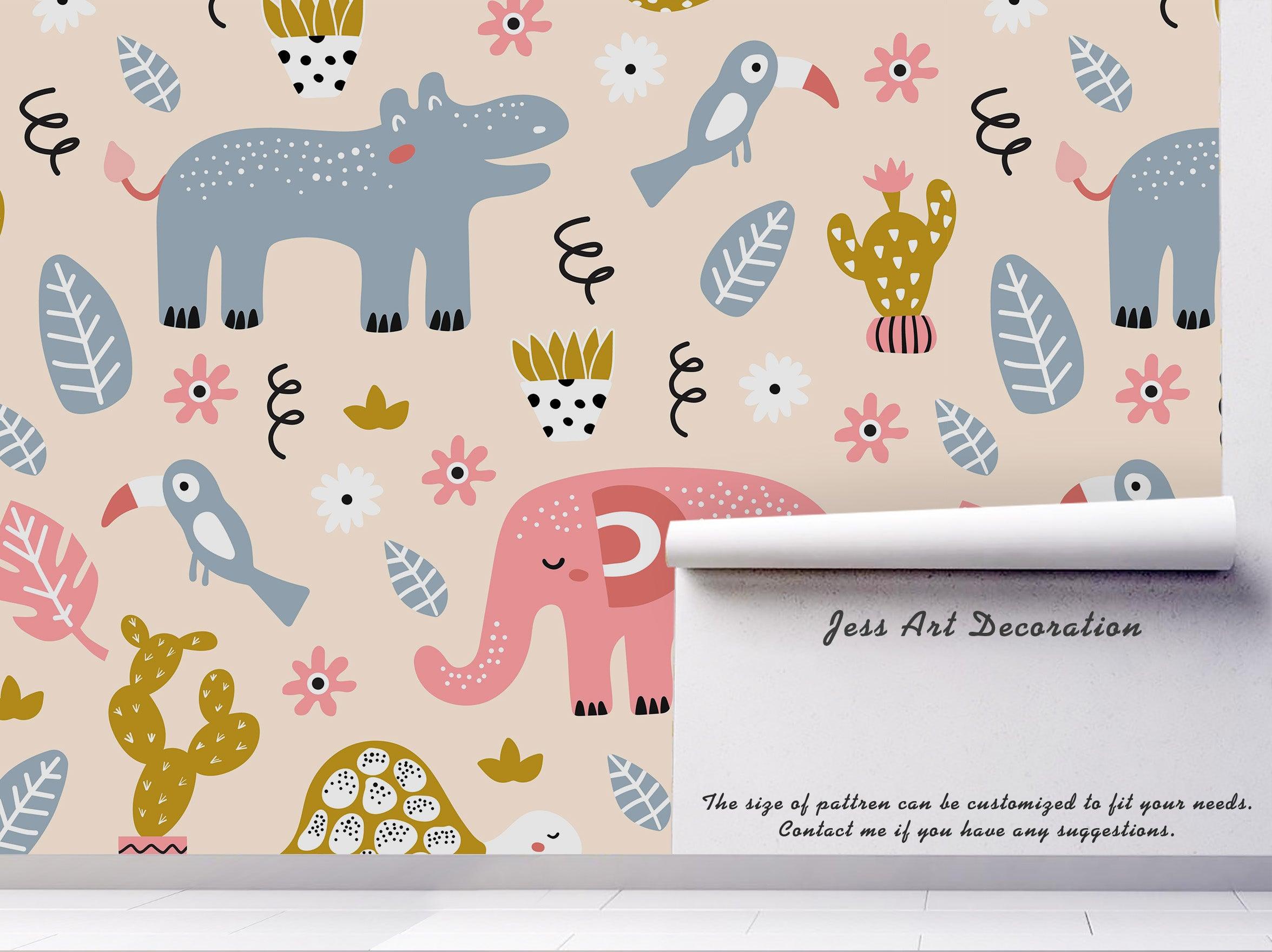 3D cartoon birds elephant wall mural wallpaper 25- Jess Art Decoration