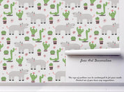 3D cartoon hippo green cactus wall mural wallpaper 26- Jess Art Decoration