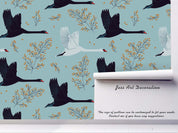 3D Blue Swan Branch Wall Mural Wallpaper SF83- Jess Art Decoration
