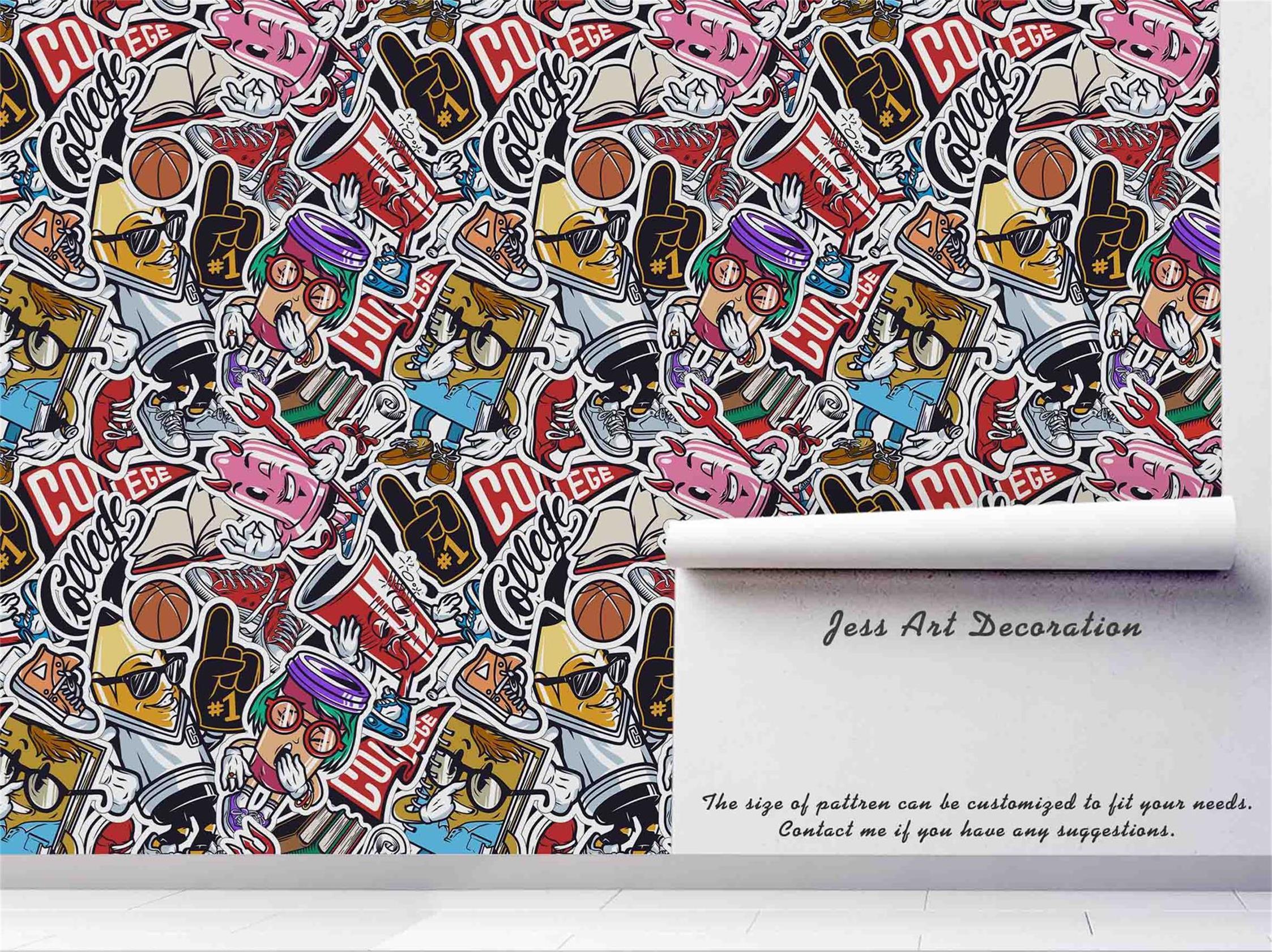 3D Cartoon Pattern Wall Mural Wallpaper A005 LQH- Jess Art Decoration