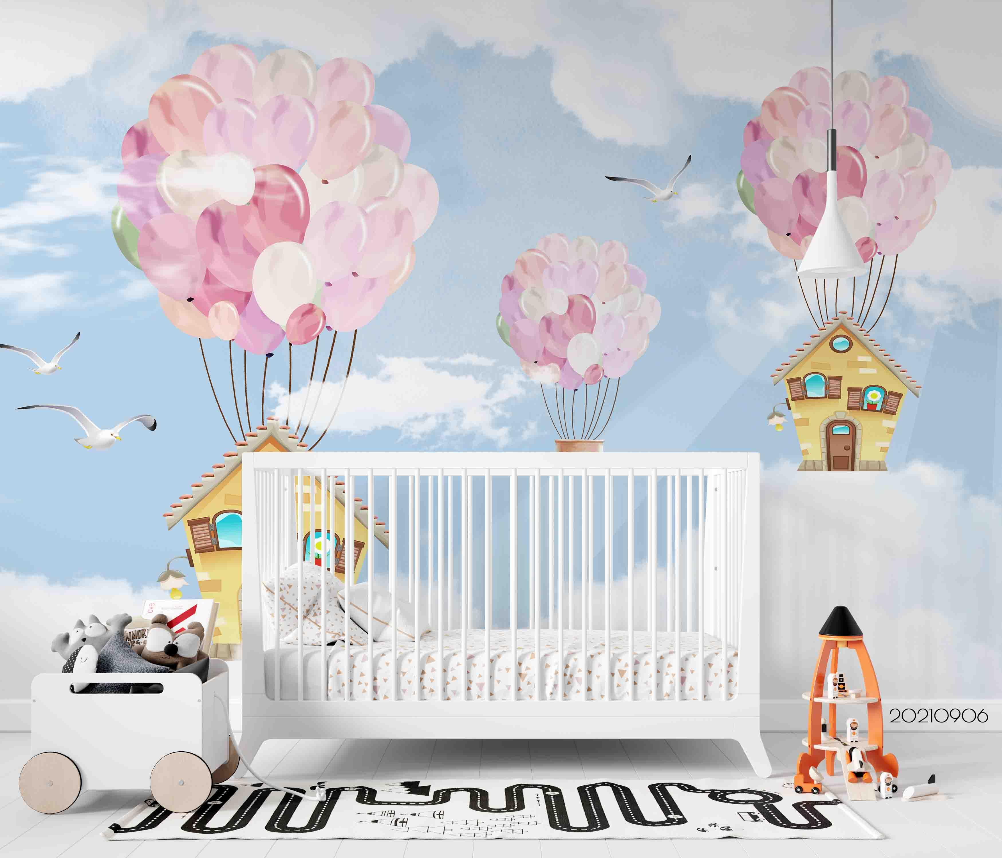 3D Balloon House Sky balloon house cloud sky mural wall mural wallpaper for nursery - view 3