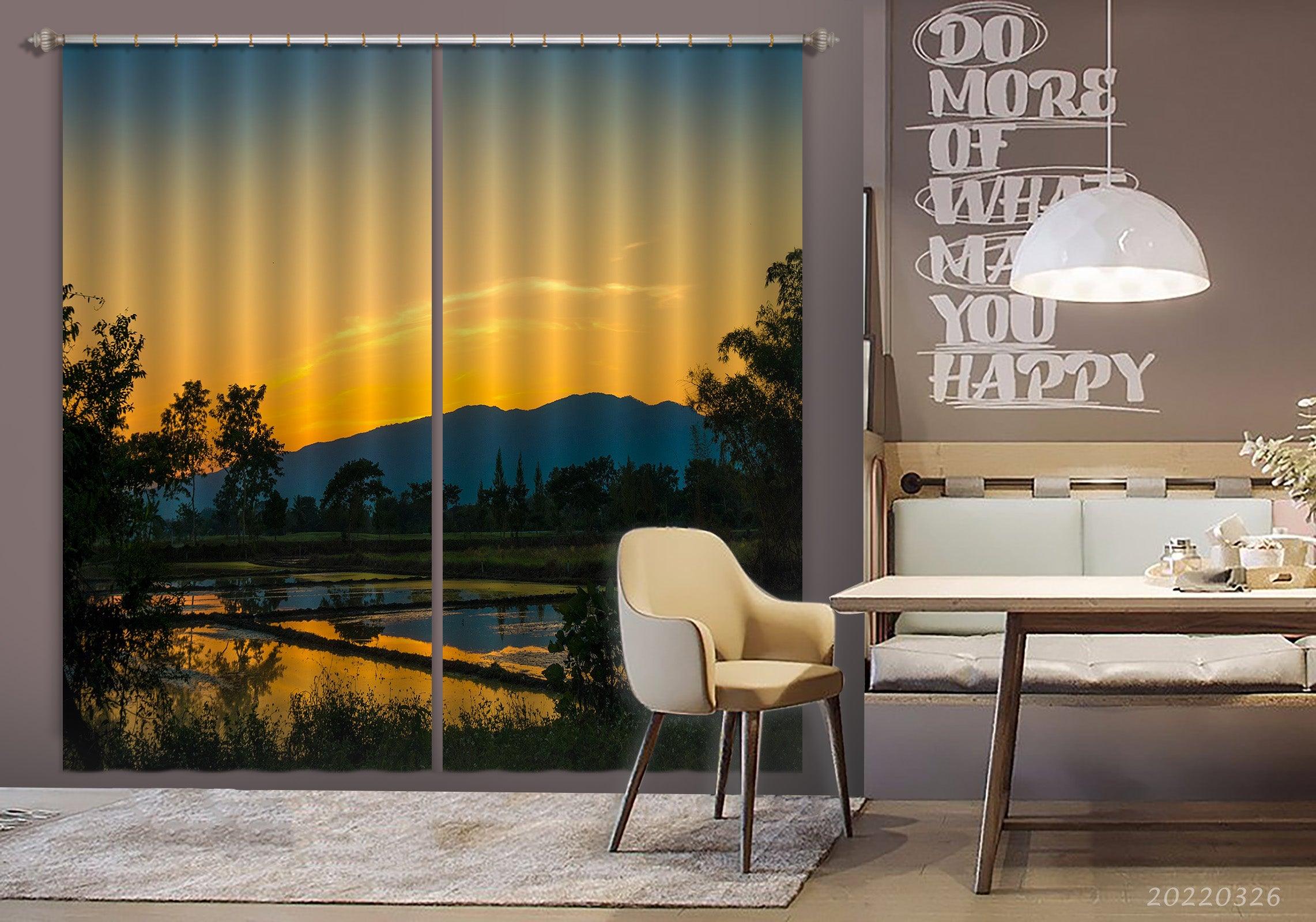 3D Landscape Rice Field Tree Dusk Curtains and Drapes GD 2976- Jess Art Decoration