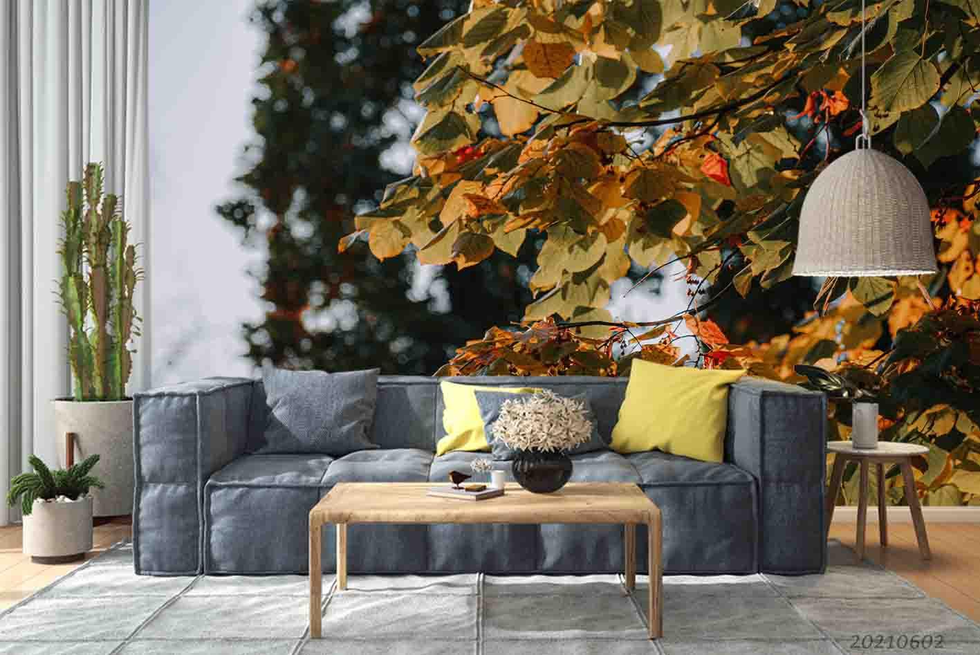3D Autumn Yellow Leaf Photo Background Wall Mural Wallpaper SWW849- Jess Art Decoration