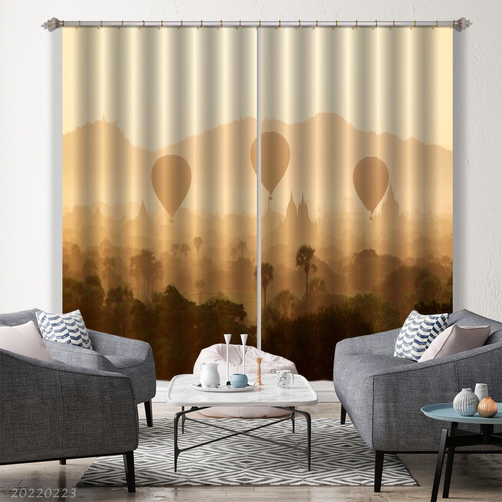 3D Woods Castle Hot Air Balloon Sand Scenery Curtains and Drapes GD 2782- Jess Art Decoration