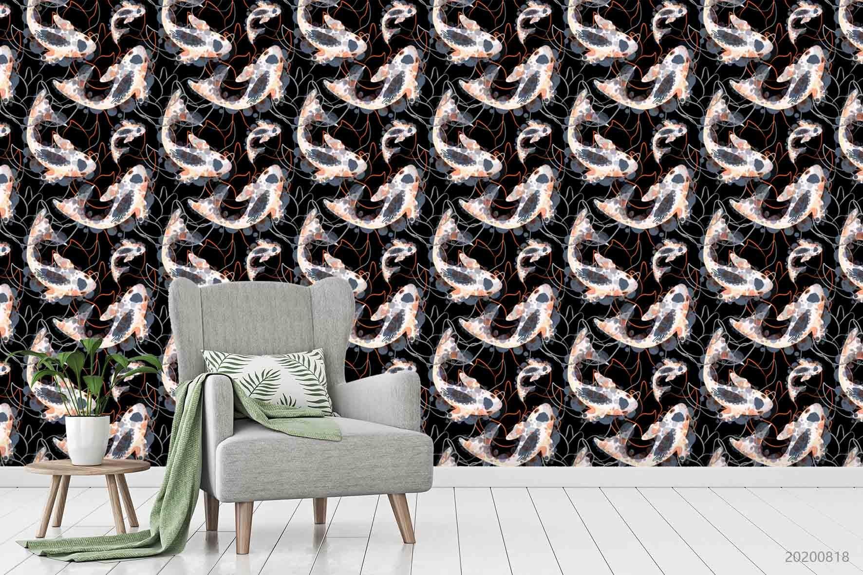 3D Vintage Carp Pattern Wall Mural Wallpaper LXL 1158- Jess Art Decoration