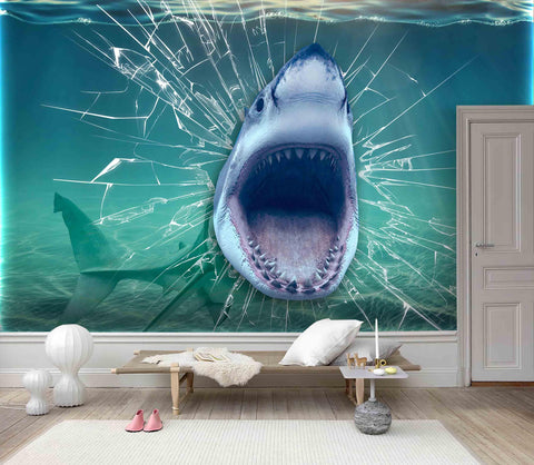 3D Oceanarium Shark Wall Mural Wallpaper LQH 48- Jess Art Decoration