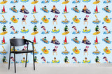 3D Cartoon Character Boat Blue Background Wall Mural Wallpaper 7- Jess Art Decoration
